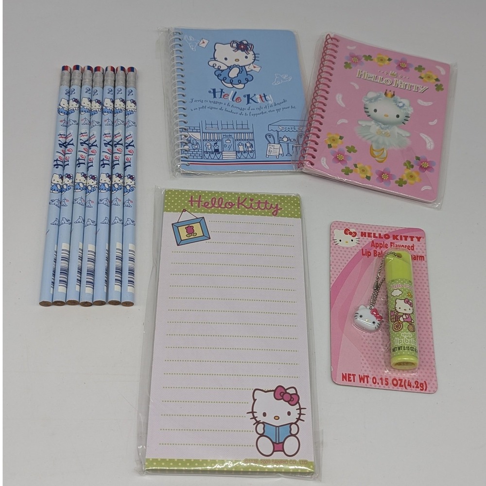 Hello Kitty Sanrio Stationery Lot Pencils Notebooks Magnet Pad Lip Balm Vintage